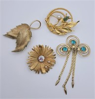 4-VINTAGE GOLD TONED BROOCHES: SARAH COV