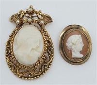 2-VINTAGE GOLD TONED CAMEO BROOCHES
