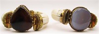 2-VINTAGE BONE BANGLES WITH GOLD TONED ACCENTS