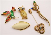 5-VINTAGE GOLD TONED BROOCHES:  MONET