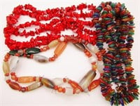 3-VINTAGE GLASS/CHIPPED STONE BEADED NECKLACES