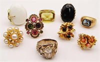 9-VINTAGE GOLD TONED FASHION RINGS