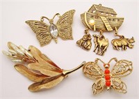 4-VINTAGE GOLD TONED BROOCHES