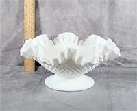 MILK GLASS HOBNAIL RUFFLED BOWL