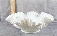 HOBNAIL MILK GLASS RUFFLED BOWL