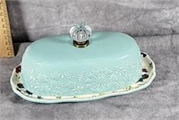 THE PIONEER WOMAN FLORAL BUTTER DISH W/ GLASS KNOB