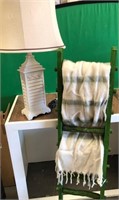 43 - NEW WMC TABLE LAMP, BLANKET SCARF, (A224)