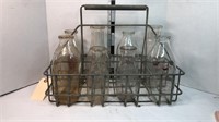 (8) DAIRY MILK BOTTLES W/ WIRE CARRIER