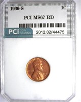 1936-S Cent PCI MS-67 RD LISTS FOR $900