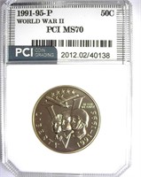 1991-95-P WW2 50c PCI MS-70 LISTS FOR $115