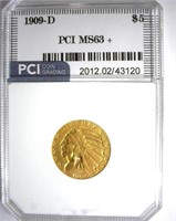 1909-D Gold $5 PCI MS-63+ LISTS FOR $1750