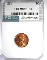 1951 Cent PCI MS-67 RD LISTS FOR $1000