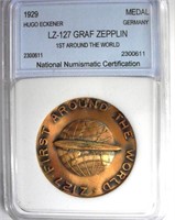 1929 Bronze Medal NNC LZ-127 GRAF ZEPPLIN GERMANY