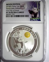2018-Z Silver 10Y NGC PR-70 UC China Panda-Jade