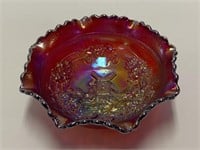 Summit Red Carnival Glass Bowl by L E Smith Glass