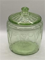 Vaseline Glass Green Depression Biscuit Jar