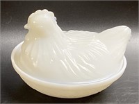 4” Milk Glass Hen on Nest