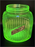 Uranium Glass 1 Gallon Cookie Jar-No Lid