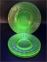 4 Misc Vintage Uranium Glass Plates