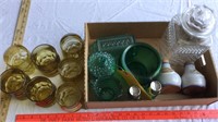 Assorted pressed green glass, goblets and more