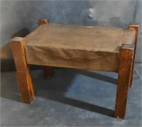 Vintage Oak Step Stool with Leather Cover on Step