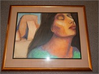 Huge Miguel Martinez Framed Lithograph Lady Face