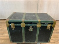 Vintage Travel Trunk Painted Green Inside ASIS