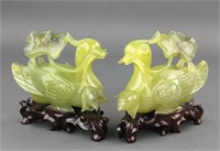 Pair Chinese Fine Hardstone Carved Ducks