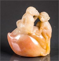Fine Chinese Soapstone Carved Figure of Monkeys