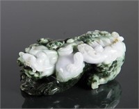 Fine Chinese Green Hardstone Chilong w Cub
