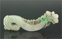 Chinese Large Green & White Stone Dragon Pendant