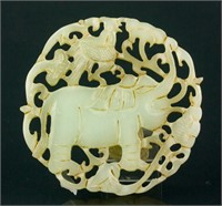 Chinese White Hardstone Carved Elephant Pendant