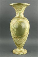 European Stone Carved Yellow & Brown Vase