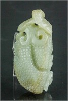 Chinese Hetian White Jade Carved Grape Pendant
