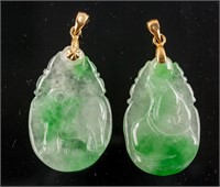 2pc Burma Green Jadeite Carved Animal Pendants