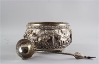 Thailand Fine Silver Bowl with Silver Ladle