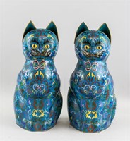 Pair of Chinese Bronze Cloisonne Cats