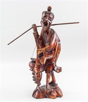 Chinese Wood Carved Old Fishing Man Statue