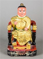 Chinese Gilt Wood Imperial Man Seated on Red Chair