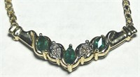 10KT YELLOW GOLD EMERALD & DIA. 17 INCH NECKLACE