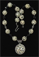 SPOTTED JASPER BEAD & SILVER NECKLACE