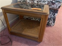 Pair of Oak end tables w/glass inserts