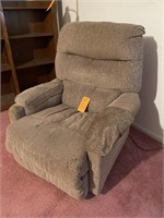 Beige recliner chair w/burgundy chair cover