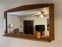 Large oak mirror w/shelf