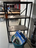Metal 5-shelf unit & basket of misc