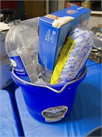 Bucket,paint, brushes,roller covers & more