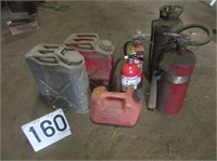 Group of Fuel Cans and Fire Extinguishers