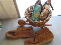Wheelbarrow Basket, Moccasins, Dolls