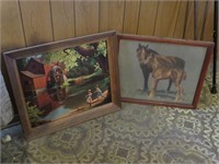 2 Vintage Pictures w/Wooden Frames
