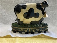 Cast iron painted cow doorstop with bell